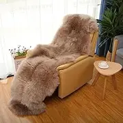 Real Sheepskin Rug Fluffy Sheepskin Throw Genuine Sheepskin Rug Sheepskin Seat Covers for Chairs Recliner Sofa (2.3x6.5ft) (Color : Bean Paste Color)