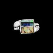 Square Navajo Ring, Spider Web Opal, Size 6.25, Native American