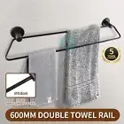 600mm Double Towel Rail Rack Ring Round Stainless Steel Wall Mount Black Holder