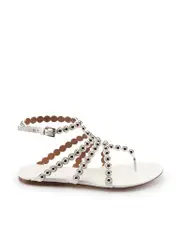 White Leather Stud Gladiator Flat Sandals