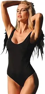 [Fyant] Snakeskin Swimwear One Piece Swimsuit with Wings Padded Bathing Suit Backless Bodysuit Tummy Control