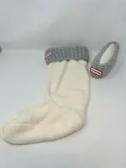 Hunter Original Waffle Cuff Tall Boot Socks - L, White/Grey (3127), I2(A1081T)