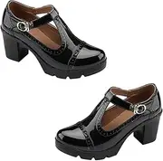 [Holibanna] Chunky Heel Round Toe Shoes Platform Chunky Mid- Heel Square Toe Shoe Frocks for Wide Platform Shoes Mid Heels for Women Black Upper: