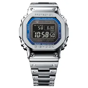 【CASIO 卡西歐】G-SHOCK 金屬藍 太陽能智慧藍芽 全金屬方形電子錶(GMW-B5000D-2 防水200米)