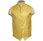 New Brand Q micro fiber formal Men's Paisley Vest Tuxedo Waistcoat_Necktie Gold