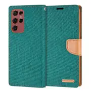 Goospery Canvas Samsung Galaxy S22 Ultra Wallet Leather Case Denim Stand Flip Fabric Pouch Credit Card Slots Cover - Green