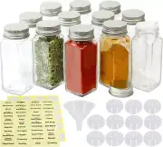 Spice Jars 4 Ounce Square Bottles w/label, 12 Pack