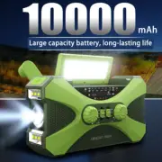 Emergency Hand Crank Solar Radio, 10000mAh, AM/FM/WB, Flashlight, Phone Charger