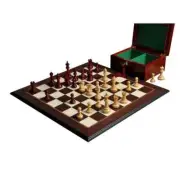 Reykjavik II Series Chess Set, Box & Board Combination - Red Mahogany Gilded