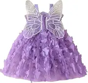 [Carolilly] Baby Girls Sleeveless Pleated Butterfly Tulle Patchwork A-line Romper Dress, Newborn Infant Baby Girls Photo Shoot Dress Gift for Baby Girl