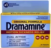 Dramamine Original Formula, Motion Sickness Relief, Dual Action, 50mg Tablets, 3