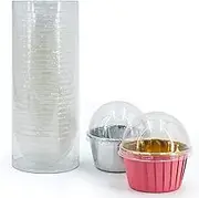 Party Hippo Cupcake Cups, 3.5 Oz 50 pcs Disposable Foil Muffin Liners, Gold Cupcake Baking Cups, Ramekin Aluminum Cupcake Tip Pan Ramekin Holders, Little Baking Cups (Lids Only)