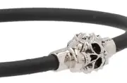 ALEXANDER McQUEEN 'Crystal Skull Rubber Cord Bracelet' Black/Silver ITALY M NWT!