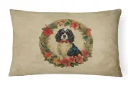 Cavalier Spaniel Christmas Flowers Throw Pillow