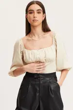 White Bell Top Short Sleeve - Size 14, Women's Peasant Top