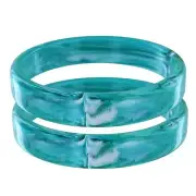Set of 2 Green Round Shiny Marbled Lucite Bangle Pair Bracelet Standard Size