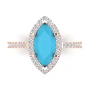 2.38 ct Marquise Halo Turquoise Stone Promise Bridal Wedding Ring 14k Rose Gold