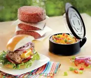 Outset Grillware Hamburger Cheese Burger Stuffer Press Black 4.5" x 2" PFOA Free