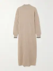 [Brunello Cucinelli] Brunello Cucinelli - Ribbed Alpaca And Cotton-blend Midi Dress - Beige - small small Neutrals