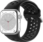 Pailebi Bands Compatible with Apple Watch 38mm 40mm 41mm 42mm 44mm 45mm, Soft Silicone Replacement Sport Strap Wristbands for iWatch Series 8/7/6/5/4/3/2/1 SE Women Men (42MM/44MM/45MM/49MM, Black)