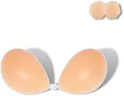 [ceyfey] Gubjomcp Adhesive Bra Strapless Sticky Invisible Push up Silicone Bra for Women Push Up Backless Dress with Nipple Covers, Creme, b