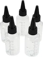 Tofficu 5pcs Plastic Squeeze Bottles with Graduated Scale Durable Empty Oil Applicator for Precise Liquid Dispensing for Crafting Painting and Hair Dyeing Cap