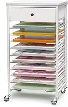 Caydo 12x12 Paper Storage Organizer-10 Tier Rolling Storage Cart with Drawer and Table Workstation, Scrapbook Paper Storage for Craft Room Home