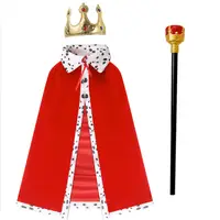 在飛比找蝦皮購物優惠-3 件裝兒童萬聖節國王皇帝王子權杖帶紅色天鵝絨斗篷斗篷皇冠男