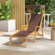 CostwayBirch Wood Chaise Lounge Chair with Adjustable Canopy and Reclining Backrest-Brown