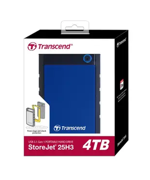 Transcend 創見 StoreJet 25 H3B 4TB USB3.1 2.5吋軍規防震行動硬碟-寶石藍(TS4TSJ25H3B)