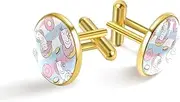 [Generic] Unicorn Pattern Donut Ice Cream Cake Print Classic Stainless Steel Cufflinks for Mens, Suit Shirt Cuff Links Jewelry Business Wedding Gifts, Golden
