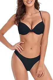 [RELLECIGA] Women's Push Up Underwire Bikini Set Brazilian Low Rise Bathing Suit