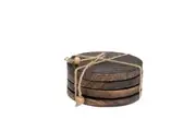 Willow & Silk Handmade 10cm Wooden Burnt Finish 4pc Tea/Drink Coaster Set w/Tie