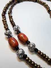 AU NATURAL COLORS EYEGLASS CORD WITH SILVER ROSE ACCENTS/ 27 INCH