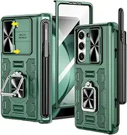[VEGO] for Galaxy Z Fold 5 Case with S Pen Holder, [Hinge Protection][360°Ring Magnetic Kickstand][Slide Camera Cover][Front Screen Protector] Protective Armor Case for Galaxy Z Fold 5 - Green