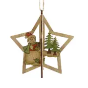 4 Set 3D Christmas Wooden Pendant DIY Color Printing Santa Snowman Pendant Creative Christmas Tree Decoration Gift Stars - snowman