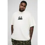 Mens Ecru Plus Oversized Extended Neck Volcano Graphic T-shirt