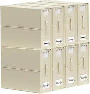 SheetCube Bed Sheet Organizers and Storage 8 Pack, Foldable Linen Closet Organizer with Window and Label, Bedding Folder Storage Box Container for Blanket, Duvet Cover Set, Bed Sheet Set - Beige