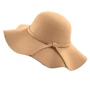 Kids Girls Vintage Felt-Fedora Floppy-Hat Wide-Brim Felt Bowler 3-8 Years Camel