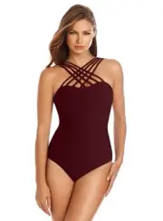 NEW MAGICSUIT 16 MIRACLESUIT One Piece Strappy SWIMSUIT Giselle Solid Merlot