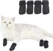 4 PCS Cat Mittens to Prevent Scratching,Mesh Breathable Cat Shoes,Adjustable Cat Anti Scratch Gloves,Suitable for Cats When Bathing and Nail Trimming (Black, L)