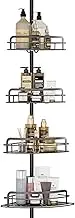 Corner Shower Caddy Tension Pole, 4 Tier Rustproof Shower Caddy Corner for Bathroom, Shower Organizer Corner Shelf Tension Pole, Adjustable Floor Standing Bath Rack Holder for Inside Shower Storage