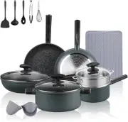 Leetaltree Nonstick Cookware Sets - 16 Pieces Pots and Pans Utensils