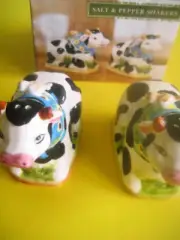 Two(2) Black and White Cows Salt & Pepper Shakers