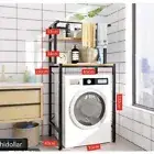 OVER WASHING MACHINE TOILET RACK SHELF STORAGE UNIT 2TIER LAUNDRY SHELF BLACK