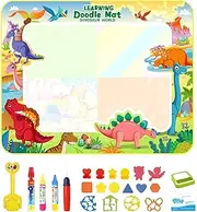 Water Doodle Mat, Large Aqua Drawing Mat W/Magic Pens, Stamps, Molds No Coloring Painting Educational Toys, Water Drawing Mat Reusable Endless Fun with Water-Based Drawing for Kids