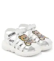 [Moschino Kids] Moschino Kids Metallic leather sandals UK 2 silver