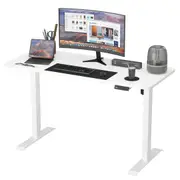Advwin Standing Desk Electric Ergonomic Adjustable Height Sit Stand up Desk 120cm White Splice Board Table Top+White Frame