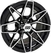 Red Hawk TIR-RX380 Wheel Machined Gloss Finish, Black Golf Carts