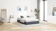 vidaxl Queen Ottoman Velvet Bed Frame with Storage - Dark Grey Twin upholstered Slat Base Platform with Hydraulic Lift - Modern Bedroom Furniture